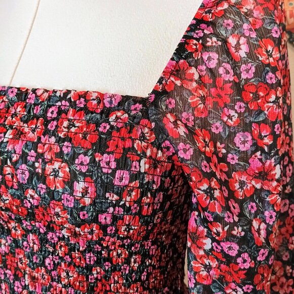 FRANCESCA'S Mi Ami Shimmer Long Sleeve Smocked Dress Black Pink Red sz Small - Picture 2 of 11